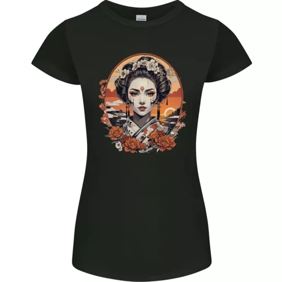 Hot Trending T-Shirt With Geisha Girl With Flowers T-Shirt Design Preview Only