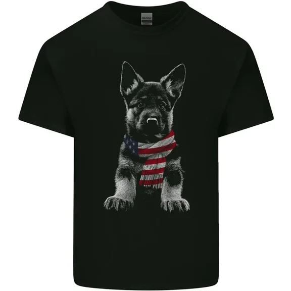 Hot Trending T-Shirt With German Shepherd In Usa Scarf Alsatian Dog T-Shirt Design Preview Only