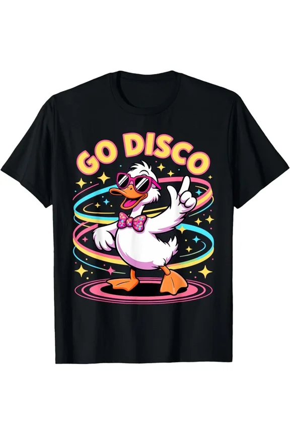 Hot Trending T-Shirt With Go Disco Dancing Duck 80S Retro Party Vibes T-Shirt Design Preview Only