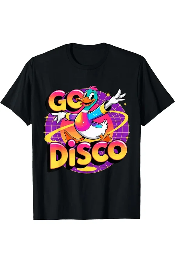 Hot Trending T-Shirt With Go Disco Funny Duck 80S Retro Groovy Dance Design T-Shirt Design Preview Only