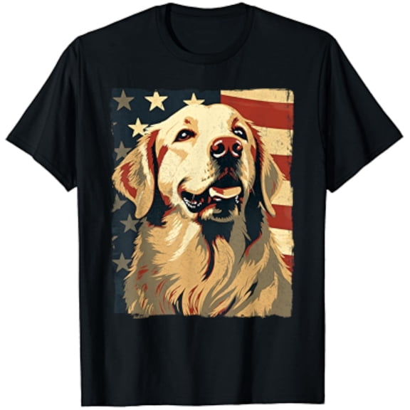 Hot Trending T-Shirt With Golden Retriever American Flag T-Shirt 4Th Of July Retriever T-Shirt Design Preview Only