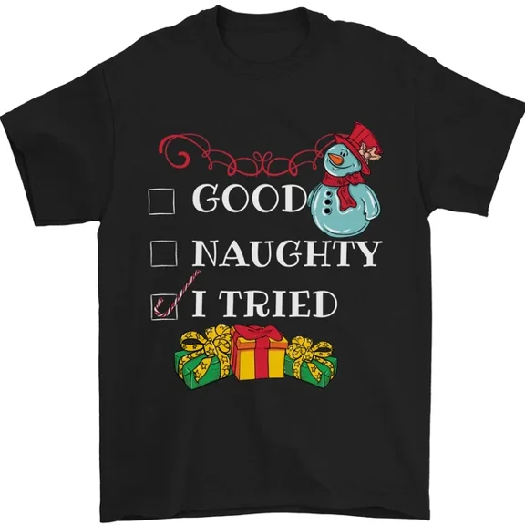 Hot Trending T-Shirt With Good Naughty I Tried Funny Christmas Xmas T-Shirt Design Preview Only