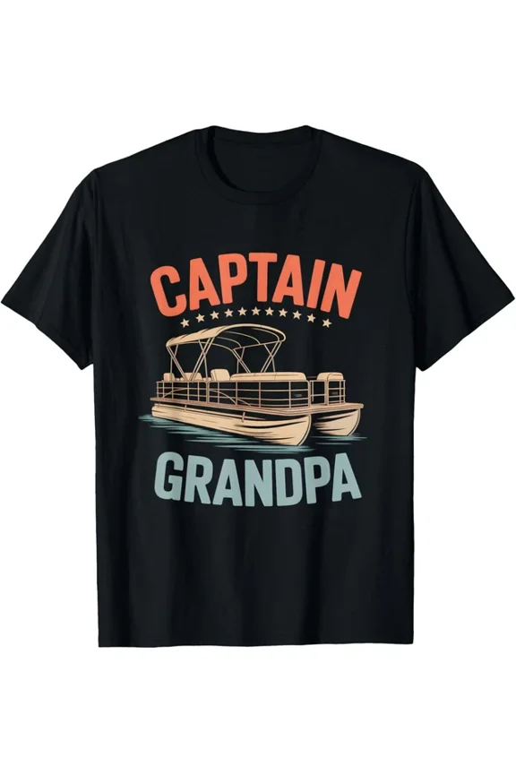 Hot Trending T-Shirt With Grandpa Pontoon Boat Captain Vintage Nautical Boating Crew T-Shirt