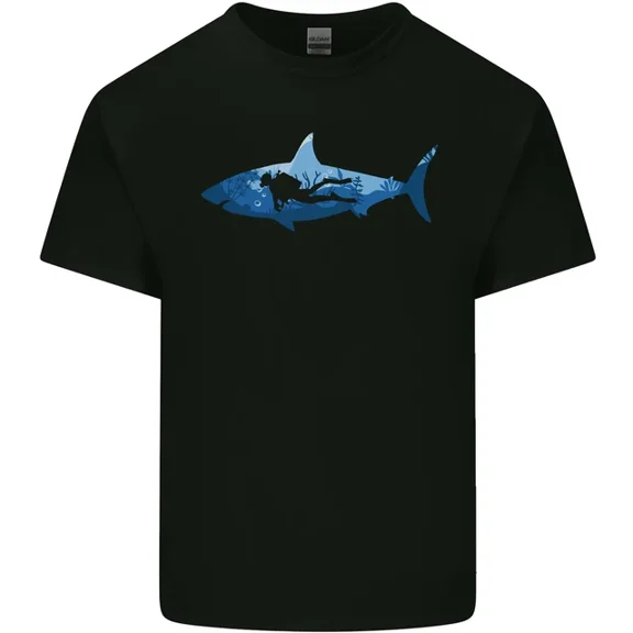 Hot Trending T-Shirt With Great White Shark Scuba Diver Diving T-Shirt Design Preview Only