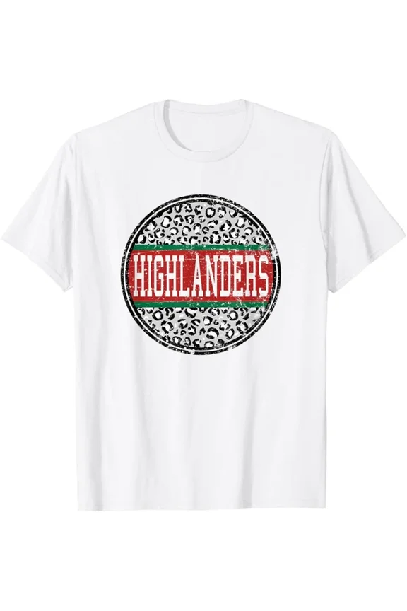 Hot Trending T-Shirt With Highlanders Grey Leopard Circle Distressed Design Preview Only
