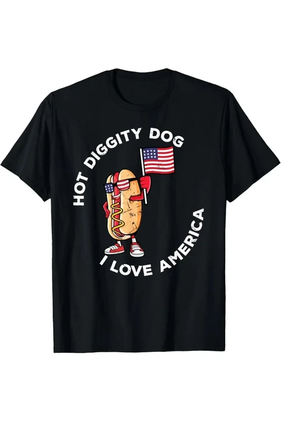 Hot Trending T-Shirt With Hot Diggity Dog July 4Th America Patriotic Picnic Usa Funny Hoodie Design Preview Only