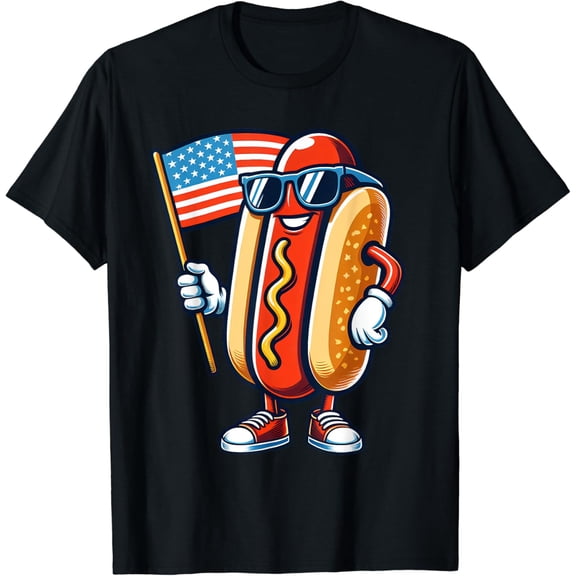Hot Trending T-Shirt With Hotdog With Usa Flag 4Th Of July Funny For Boys Girls T-Shirt Design Preview Only