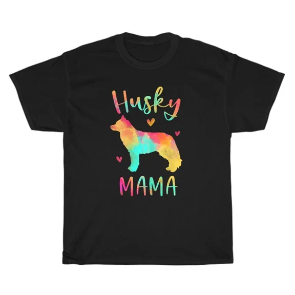 Hot Trending T-Shirt With Husky Mama Mom Colorful Siberian Husky Dog Pet Lover T-Shirt Unisex Tee Gift New