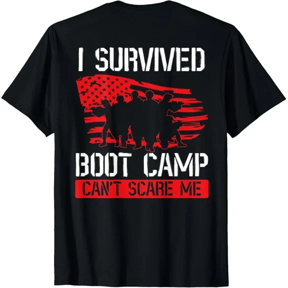 Hot Trending T-Shirt With I Survived Boot Camp Can'T Scare Me Back Veteran Design Preview Only