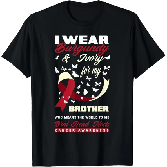 Hot Trending T-Shirt With I Wear Burgundy Ivory For My Brother Oral Head Neck Cancer Design Preview Only