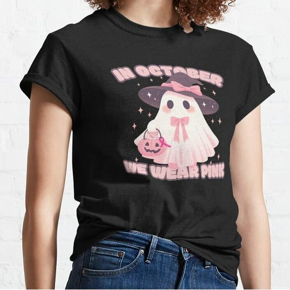 Hot Trending T-Shirt With In October We Wear Pink Ghost Design Preview Only
