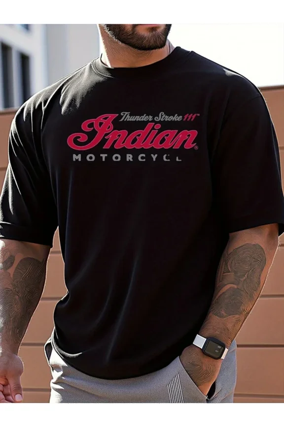 Hot Trending T-Shirt With Indian Motorcycle Logo Printed T-Shirt | 100% Cotton Loose Fit Casual Short Sle