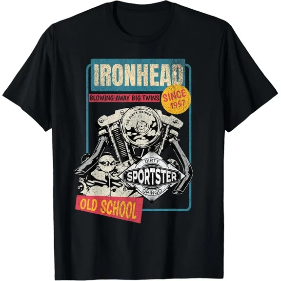 Hot Trending T-Shirt With Ironhead Old School Hd Pin Up Retro Motorcycle Sportster Hot T Shirt Funny Gift Design Preview Only