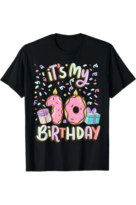 Hot Trending T-Shirt With It'S My 10Th Birthday Cake Donut 10 Year Old Confetti T-Shirt Design Preview Only