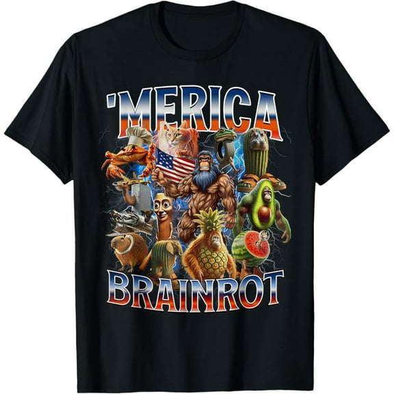 Hot Trending T-Shirt With Italian Brainrot Big 4Th Of July Flag Foot T-Shirt Design Preview Only