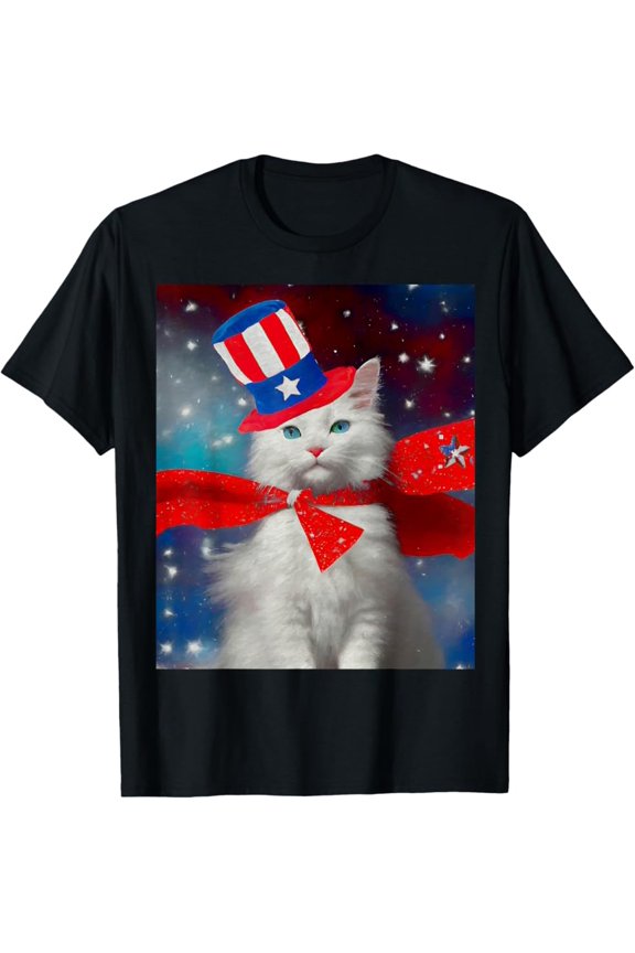 Hot Trending T-Shirt With Ivan The Independence Cat, Patriotic, 4Th Of July White Cat T-Shirt Design Preview Only