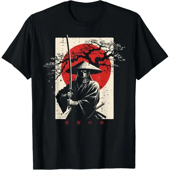 Hot Trending T-Shirt With Japanese Samurai Katana Red Sun Vintage Ukiyoe Men Women Kid T Shirt Funny Gift Design Preview Only