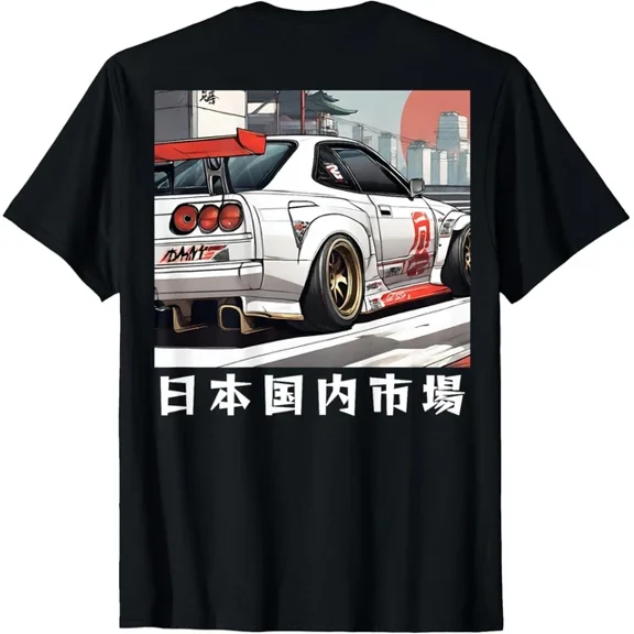 Hot Trending T-Shirt With Jdm Tokyo Retro Japanese Race Car Drift On The Back Design Preview Only