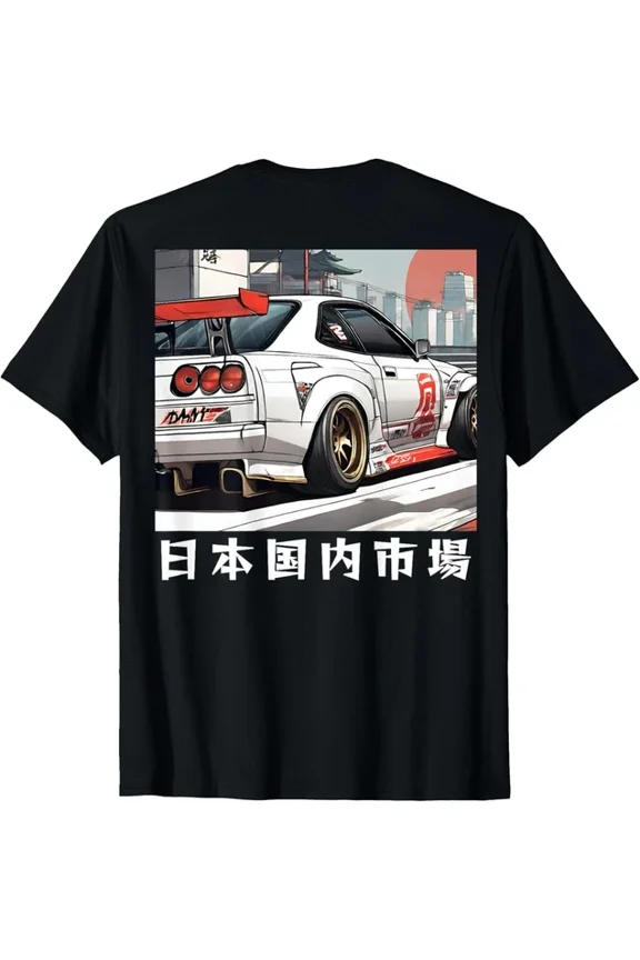 Hot Trending T-Shirt With Jdm Tokyo Retro Japanese Race Car Drift On The Back Design Preview Only