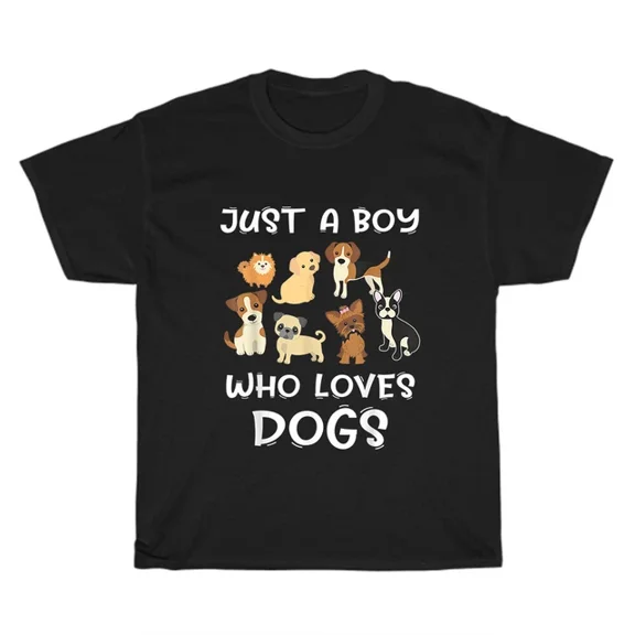 Hot Trending T-Shirt With - Just A Boy Who Loves Dogs Dog Pet Puppy Animal Lover T-Shirt Unisex Tee Gift New