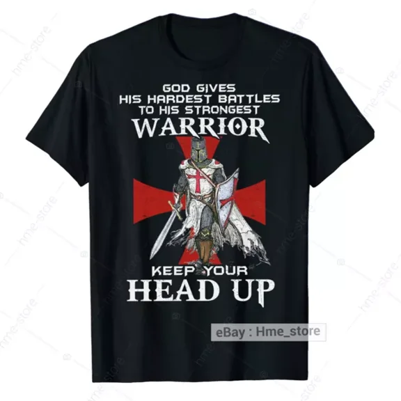 Hot Trending T-Shirt With Knight Templar Strongest Warrior T-Shirt God Gives Hardest Battles Crusader Tee
