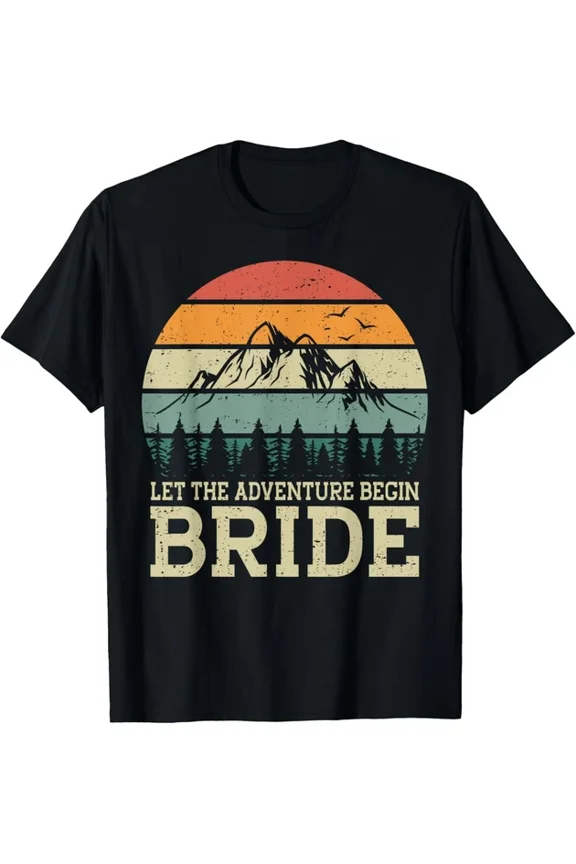 Hot Trending T-Shirt With Let The Adventure Begin Bride Just Married Couples Hiking T-Shirt Design Preview Only