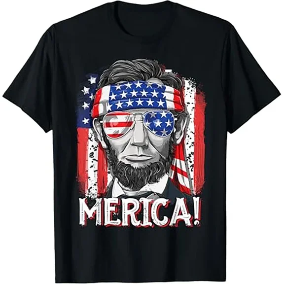 Hot Trending T-Shirt With Lincoln 4Th Of July Merica Abe Boys Men Women American Flag T-Shirt Design Preview Only