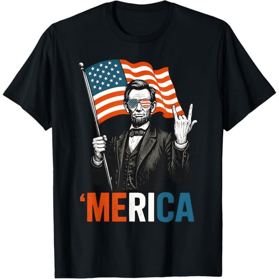Hot Trending T-Shirt With Lincoln Merica Rock Funny 4Th Of July American Flag Usa T-Shirt Design Preview Only