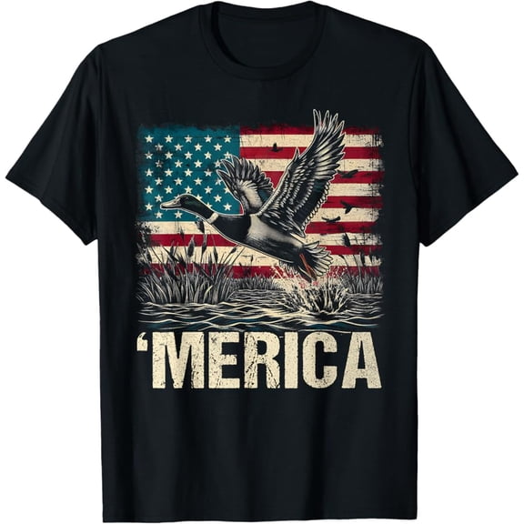 Hot Trending T-Shirt With Mallard Duck Merica American Flag Patriotic 4Th Of July Usa T-Shirt Design Preview Only