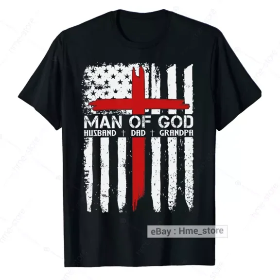 Hot Trending T-Shirt With Man Of God American Cross Jesus T-Shirt Men Christian Dad Grandpa Husband