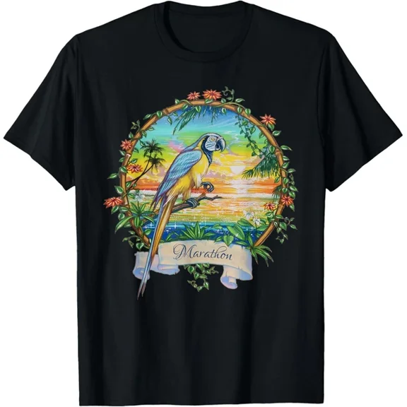Hot Trending T-Shirt With Marathon, Florida Keys Vintage Parrot Sunset Vacation Design Preview Only