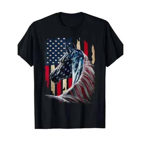 Hot Trending T-Shirt With Men'S Patriotic American Horse Graphic T-Shirt 100% Cotton, Short Sleeve