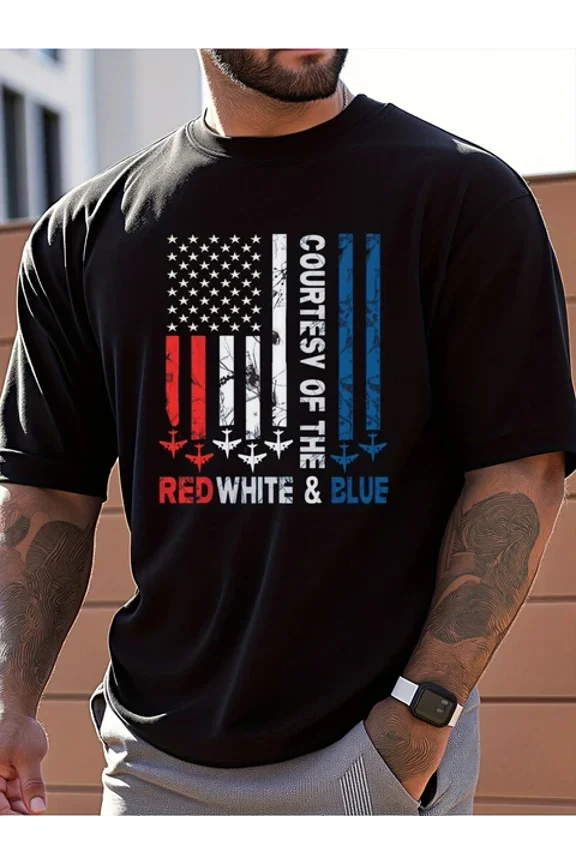 Hot Trending T-Shirt With Men'S Patriotic Usa Print T-Shirt 100% Cotton Loose Fit Casual Tee With R