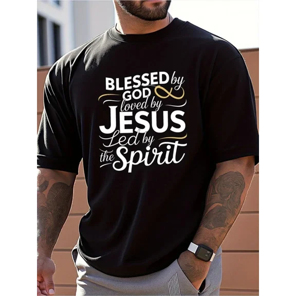 Hot Trending T-Shirt With Men'S Religious Faith T-Shirt "Blessed By God, Loved By Jesus, Led By The Spir