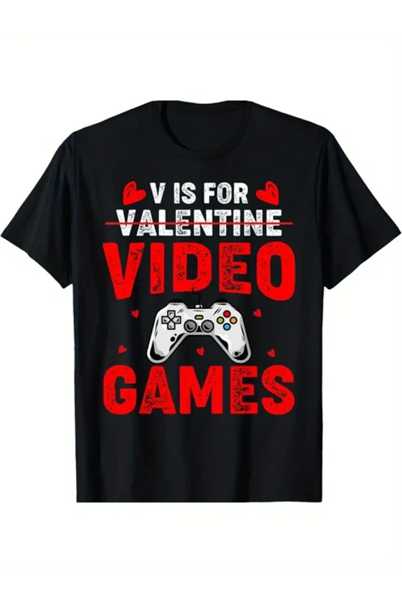 Hot Trending T-Shirt With Men'S "V Is For Video Games" Valentine'S Day T-Shirt Gamer Boy Gift