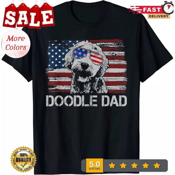 Hot Trending T-Shirt With Mens Doodle Dad Goldendoodle Dog American Flag 4Th Of July T-Shirt, Father'S Day Design Preview Only