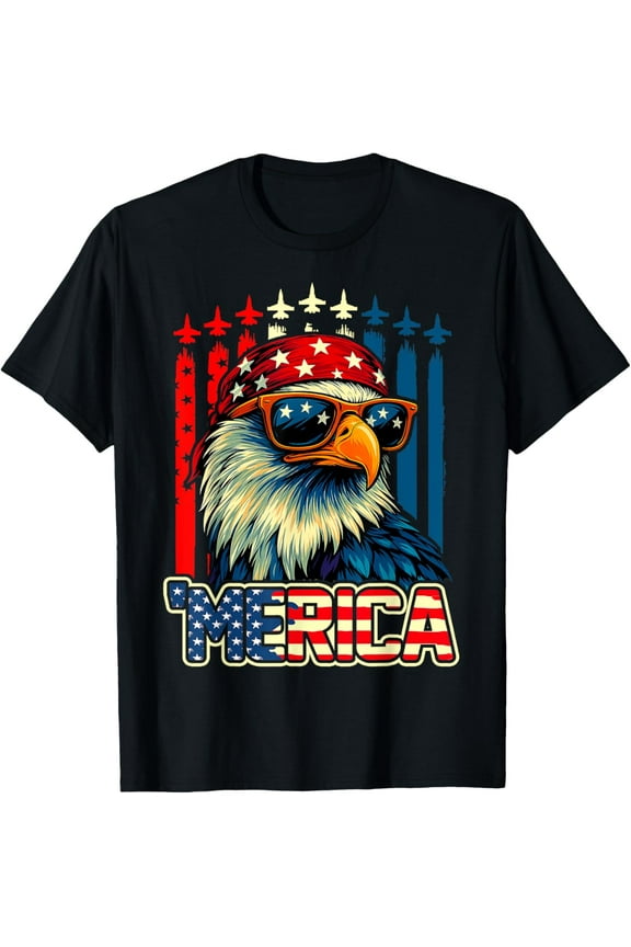 Hot Trending T-Shirt With Merica Eagle American Flag Airplane 4Th Of July Patriotic T-Shirt Design Preview Only