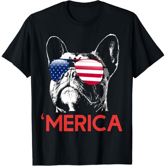 Hot Trending T-Shirt With Merica French Bulldog American Flag 4Th Of July Frenchie T-Shirt Design Preview Only