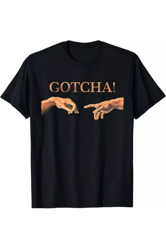 Hot Trending T-Shirt With Michelangelo Creation Of Adam Circle Game Gotcha Finger Hole Design Preview Only