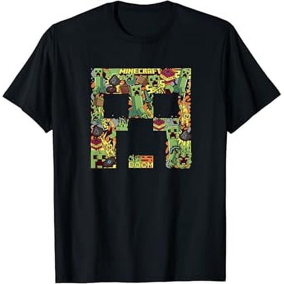 Hot Trending T-Shirt With Minecrt Creeper Big Face Collage T-Shirt Design Preview Only