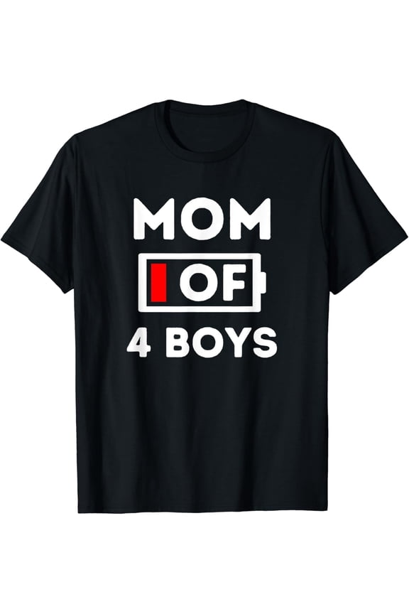 Hot Trending T-Shirt With Mom Of 4 Tired No Battery Left Father'S Day