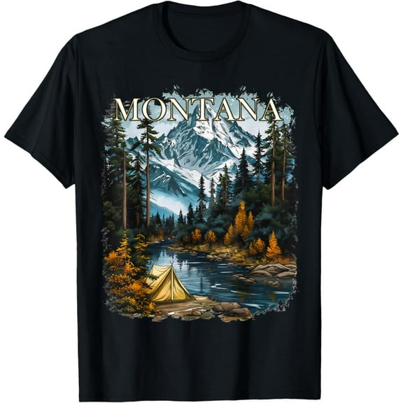 Hot Trending T-Shirt With Montana Hiking Camping Hunting Outdoors T-Shirt Design Preview Only