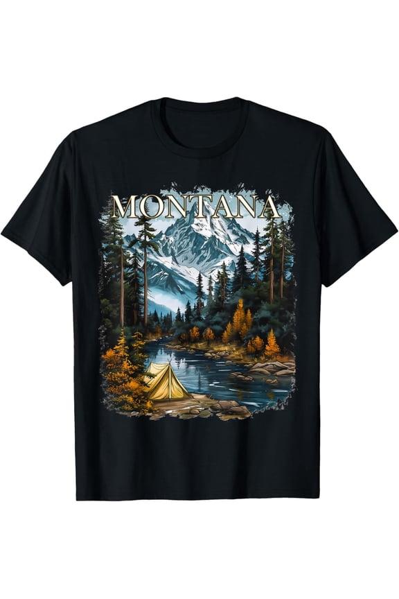Hot Trending T-Shirt With Montana Hiking Camping Hunting Outdoors T-Shirt Design Preview Only