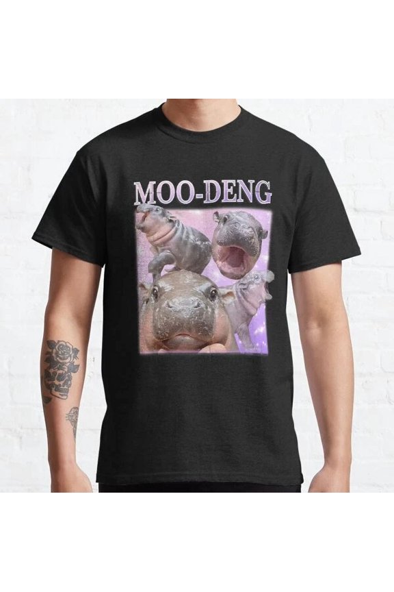 Hot Trending T-Shirt With Moo Deng The Famous Baby Pigmy Hippo Moodeng Design Preview Only