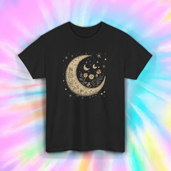 Hot Trending T-Shirt With Moon Phases Shirt Celestial Floral Boho Starry Night Magic Witchy Design Preview Only