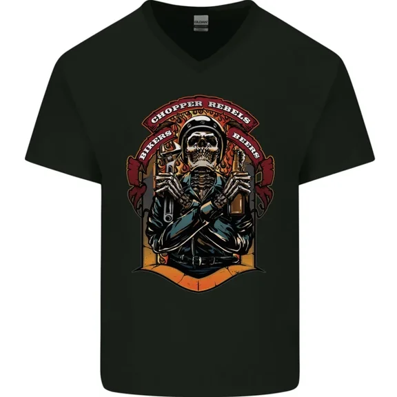 Hot Trending T-Shirt With Motorbike Chopper Rebels Bikers Beers T-Shirt Design Preview Only