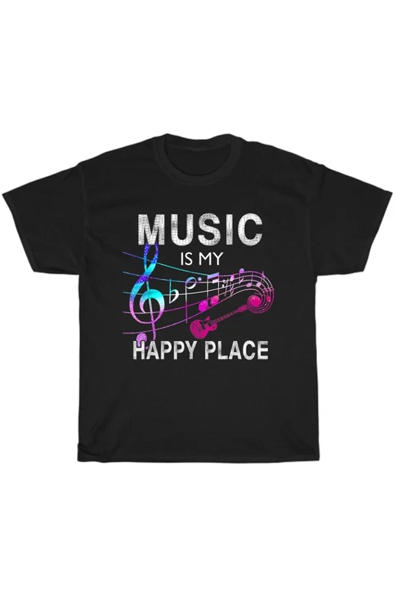 Hot Trending T-Shirt With Music Is My Happy Place Inspiring Music T-Shirt Unisex Tee Gift