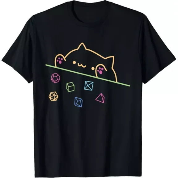 Hot Trending T-Shirt With Neon Dice Cat Colorfull Paw Animal Cute Cat Funny Neon T-Shirt Design Preview Only