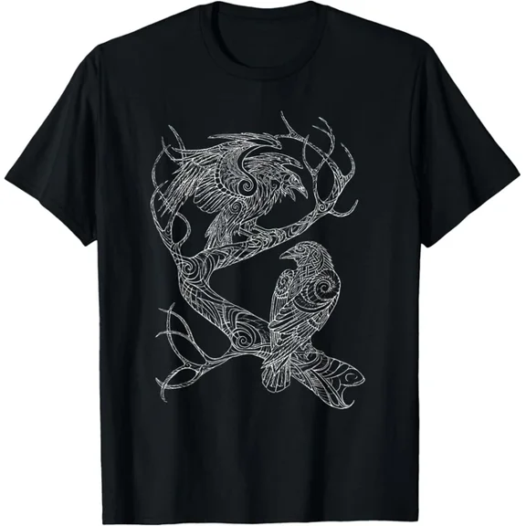 Hot Trending T-Shirt With Norse Viking Art Val Heim Ravens Huginn Muninn Odin Crows T-Shirt Design Preview Only