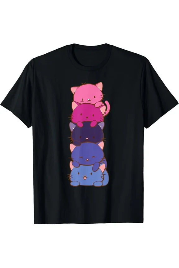 Hot Trending T-Shirt With Omnisexual Pride Flag Cute Lgbtq Kawaii Cat T-Shirt Design Preview Only